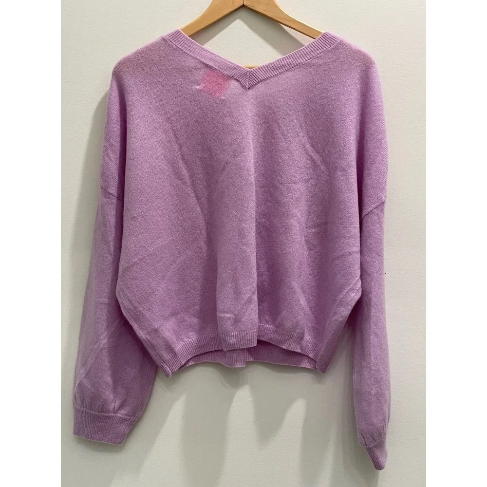 Crush Cashmere Lilac Purple Reversible V-Neck Scoop Neck Sweater Womens Size‎ 1